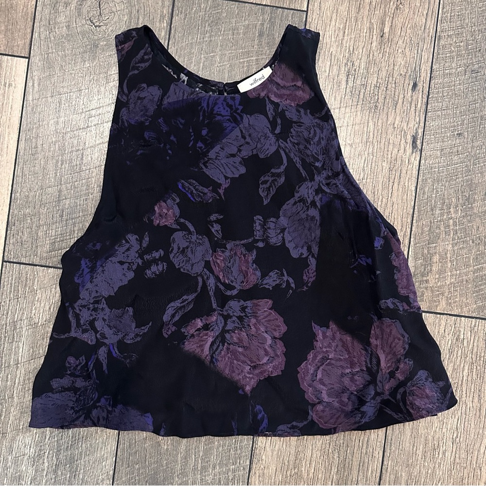 Aritzia Wilfred Black/Purple Floral Tank Top, Size XS